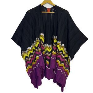 Missoni Target Open Front Chevron Zigzag Poncho Shawl Cape Purple Black Boho OS